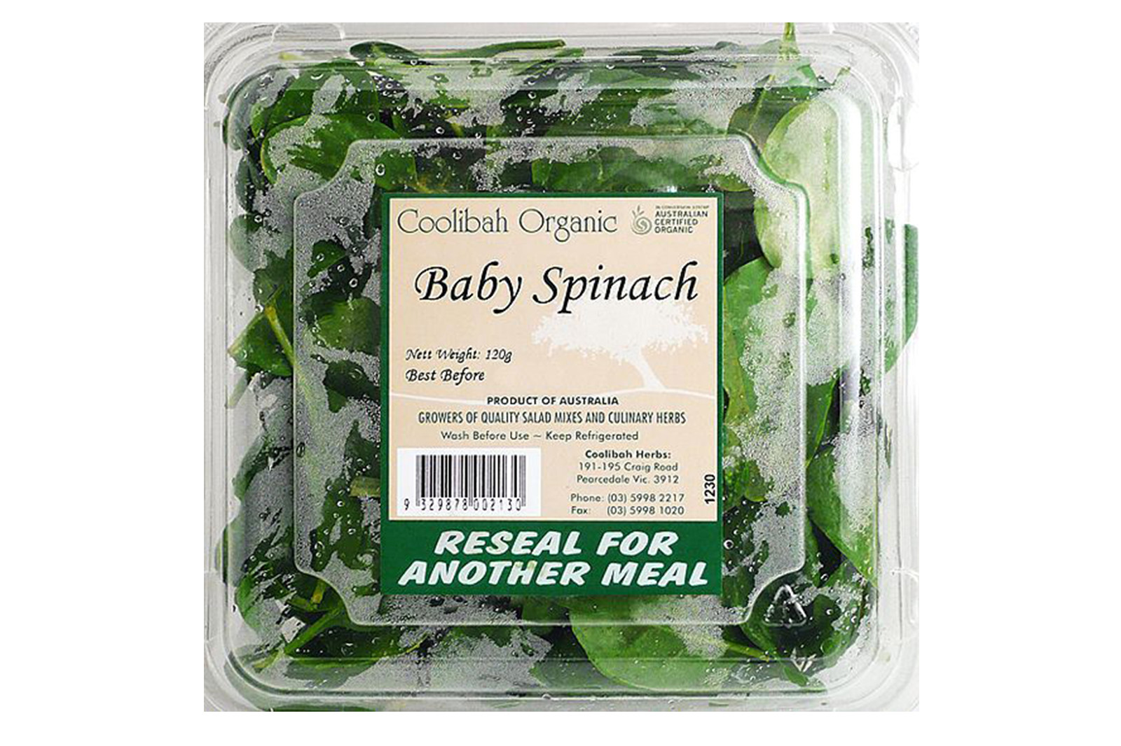 Organic Punnet Spinach (120g/each)